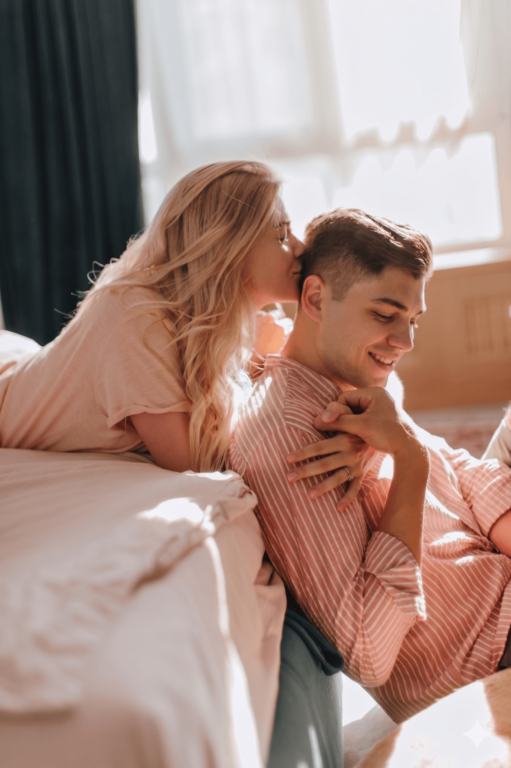 A couple sharing a close, affectionate moment